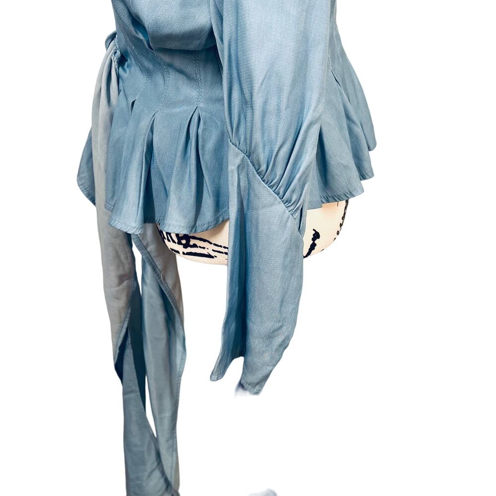 shein blue tie-front blouse features a draped, voluminous silhouette size L - Picture 10 of 13